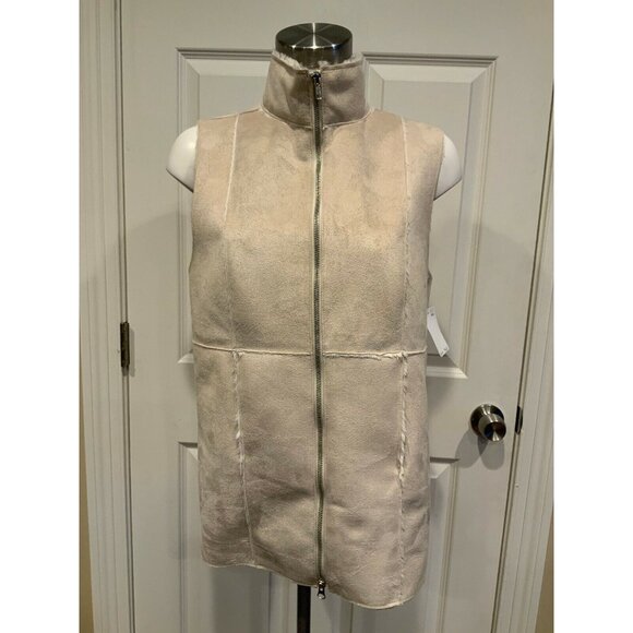 Pete & Greta Cream Vegan Suede & Fur Lined Zip-Up Vest, Size Medium - Picture 1 of 10